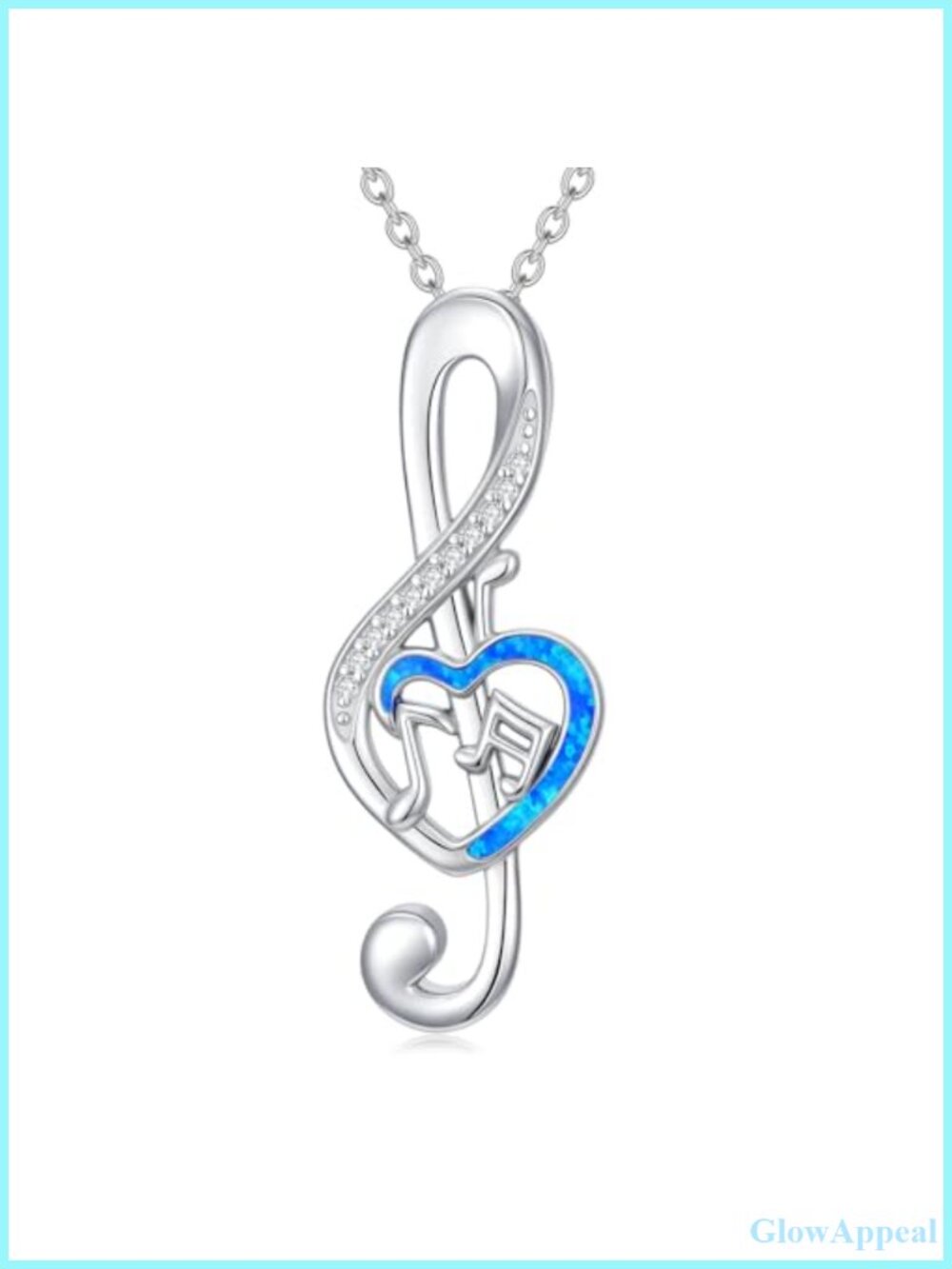 Sterling Silver Music Note Necklace Created Opal Pendant 18+2 Inch